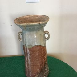 Retro Bizen Ware Ceramic With Handles Vase Flower Base 11” 