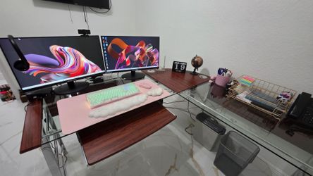 Realspace Mezza L-Shaped Corner Desk- Cherry/Chrome 62" and Mezza Rolling File  Cabinet  with Drawers/ Printer Stand Table