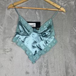 Nasty Gal Satin Lace Trim Handkerchief Crop Top new with tags Sz2