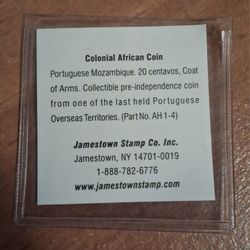 colonnial african coin portuguese mozambique 20 centavos