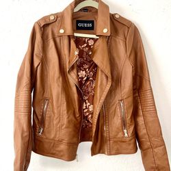 GUESS Womens brown leather jacket with floral interior