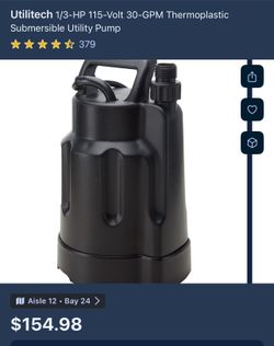 Utilitech 1/3-HP 115-Volt 30-GPM Thermoplastic Submersible Utility Pump