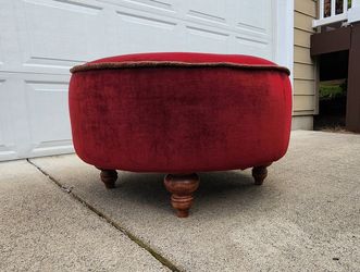Large Round Burgundy Velvet Ottoman / Side Table 32" wide