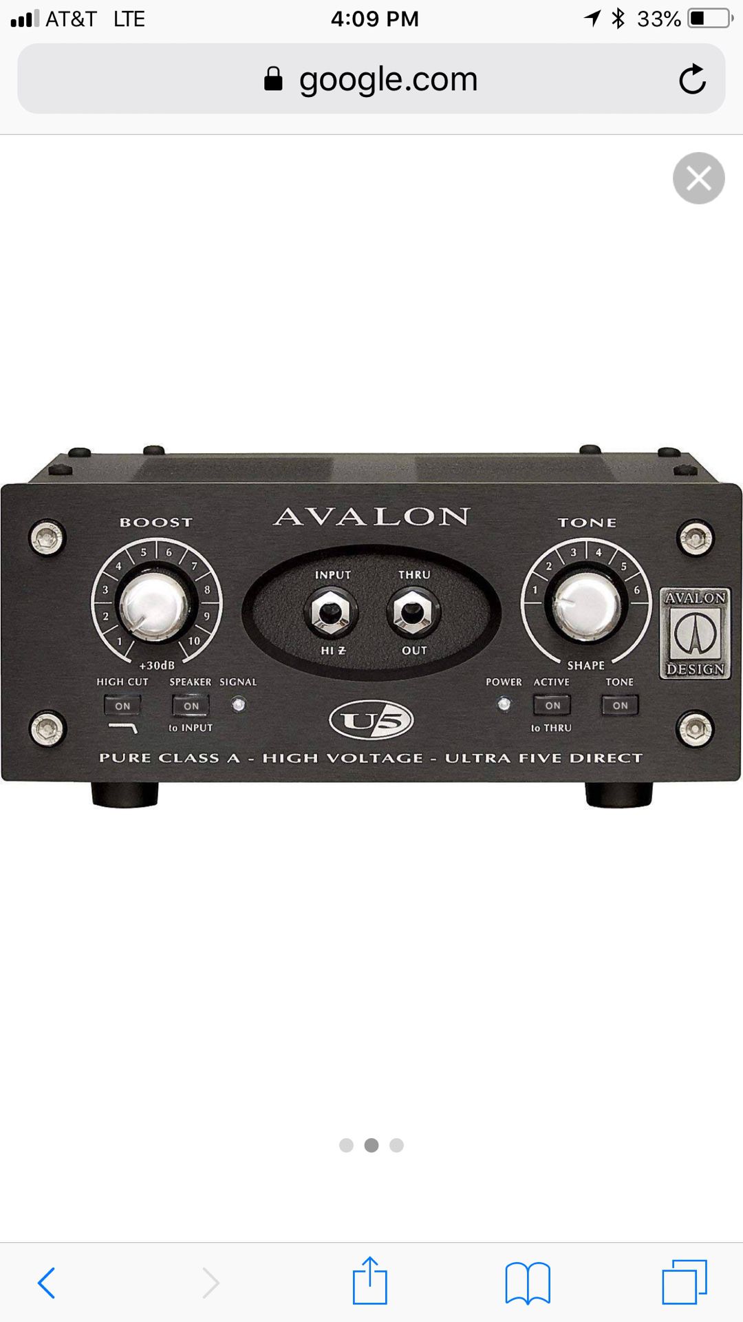 Avalon U5, Pre amp. Audio recording pro studio