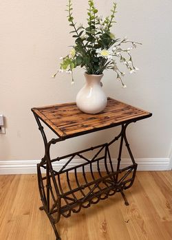 Bamboo side table metal base