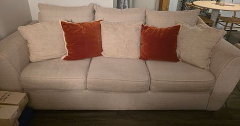 Beige 3-Seat Fabric Sofa