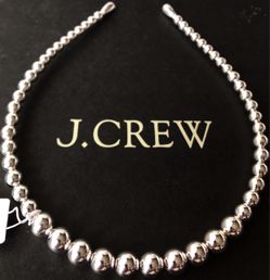 (NEW) WOMEN’S J.CREW FACTORY BRIGHT SILVER METALLIC BEADED HEADBAND - SIZE: OS (ONE SIZE)
