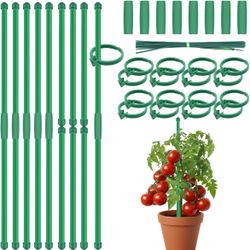 Plant Stakes 14.2Inch, BOVITRO 16Pcs Garden Stakes with Clips for Indoor Outdoor Plants, Adjustable Length Plant Support Stakes, Orchid Stick, Tomato 