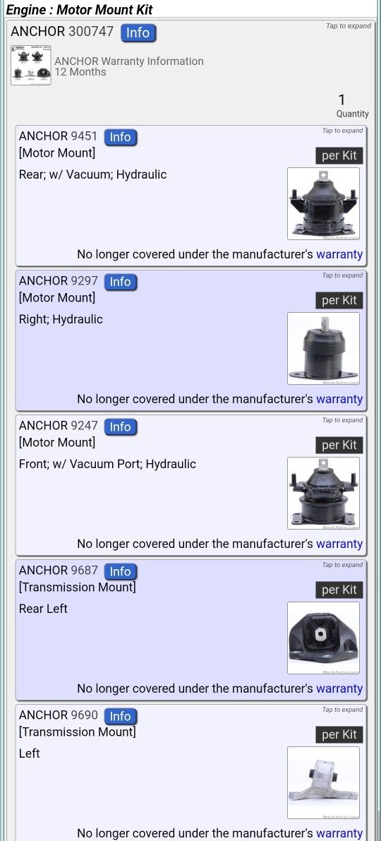 2008 ACURA TL 3.2L V6 Motor Mounts