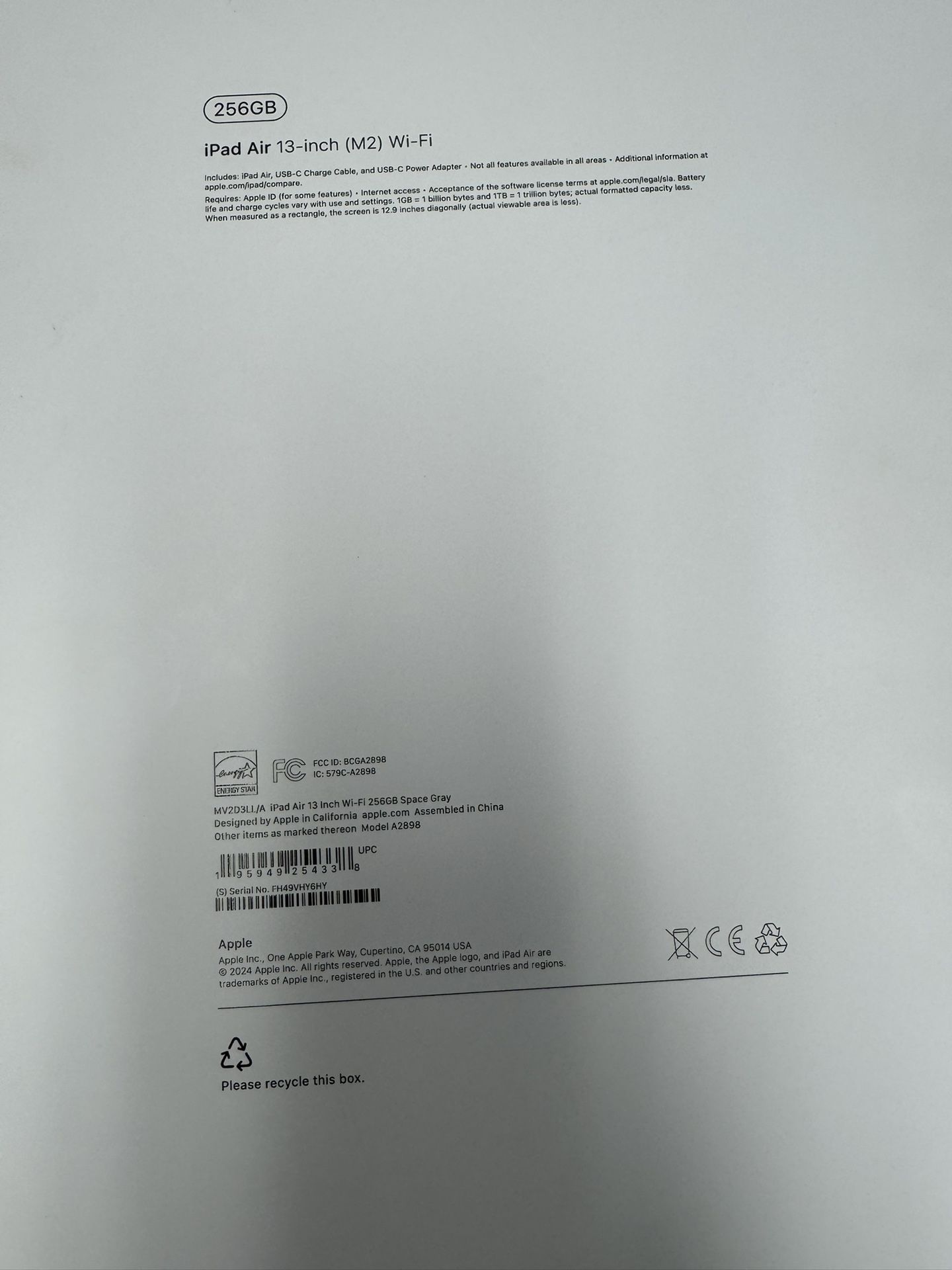 iPad Air 13 Inch Wi-Fi 256GB Space Gray