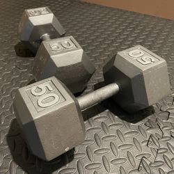 Set Of Cast Iron Hexagonal Dumbbells 50 # 