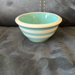 New Without Tags Small Terramoto Ceramic Light Blue White Striped Bowl Dish Decoration