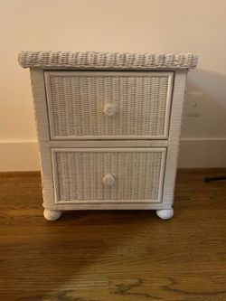 White Wicker 2-Drawer Nightstand