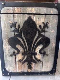 Rustic Wood and Metal Fleur-de-Lis Storage Box