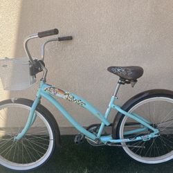 NIRVE ISLAND FLOWER CRUISER 16” Frame | Single Speed Women's Beach Cruiser Bike | Baby Blue with Basket 