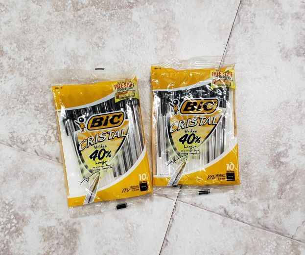 Bundle Lot Bic Cristal Medium 20 Ball Point Ink Pens 2 Packs New Sealed