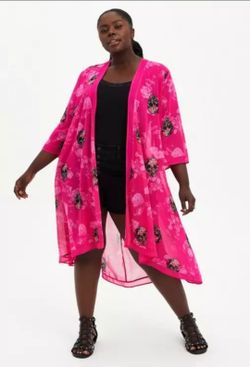 Torrid Hot Pink Sugar Skull Floral Kimono Cardigan
