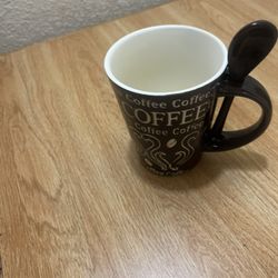 Coffe Cup With Spoon Holder And Matching Spoon 
