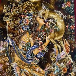 persian handmade silk &Wool wall rug