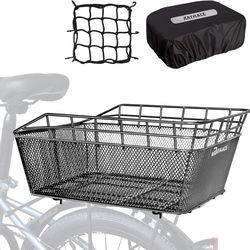 RAYMACE Bike Basket Rear with Cargo Net and Waterproof Cover