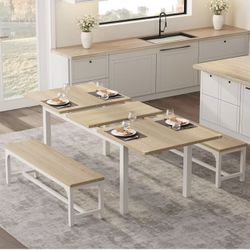 Extendable dining table set from 43.7 to 63 inches for 4 to 6 with 2 benches $120 