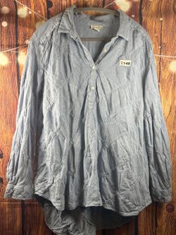 Sundance Cotton Embroidered Button Up Shirt Gray Women's XXL