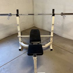 Adjustable Bench And Squat Rack, Olympic Bar With Clips