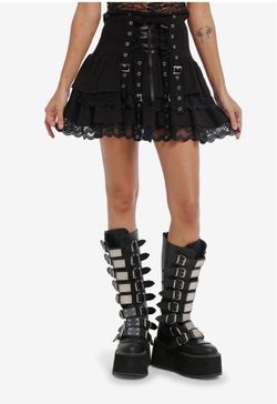 Hot topic Black Gothic Lace-Up Mini Skirt with Lace Trim