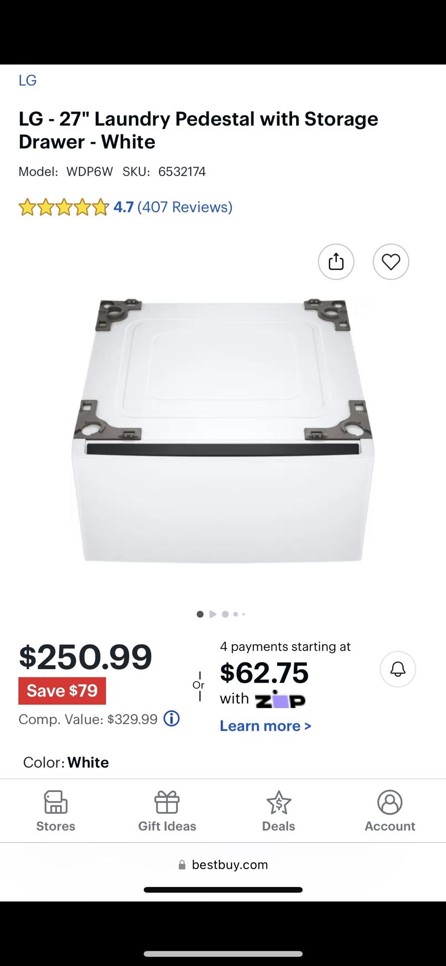 TWO - BRAND NEW IN BOXES - LG  27”  White Laundry Pedestals With Storage Drawer. 
