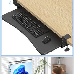 Keyboard Tray Under Desk Pull Out with C Clamp Mount, Computer Keyboard & Mouse Tray