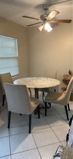 Round Marble Top Dining Table with 4 Chairs