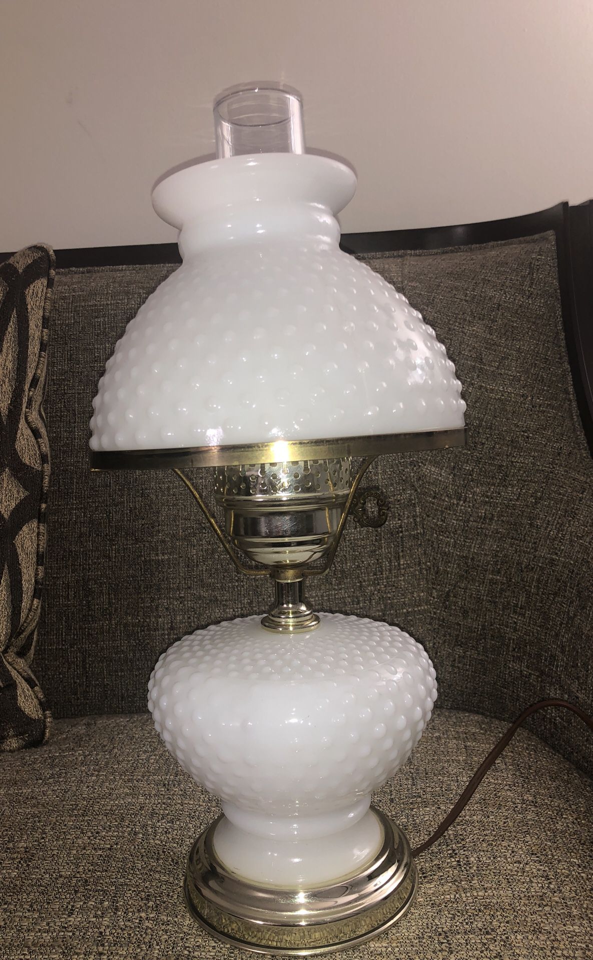 Vintage White Milk Glass Hobnail Hurricane Table Lamp Fenton. Please see all the pictures and read the description