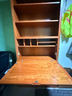 Vintage Wood Secretary Desk & Bookcase – Drop-Down Writing Desk