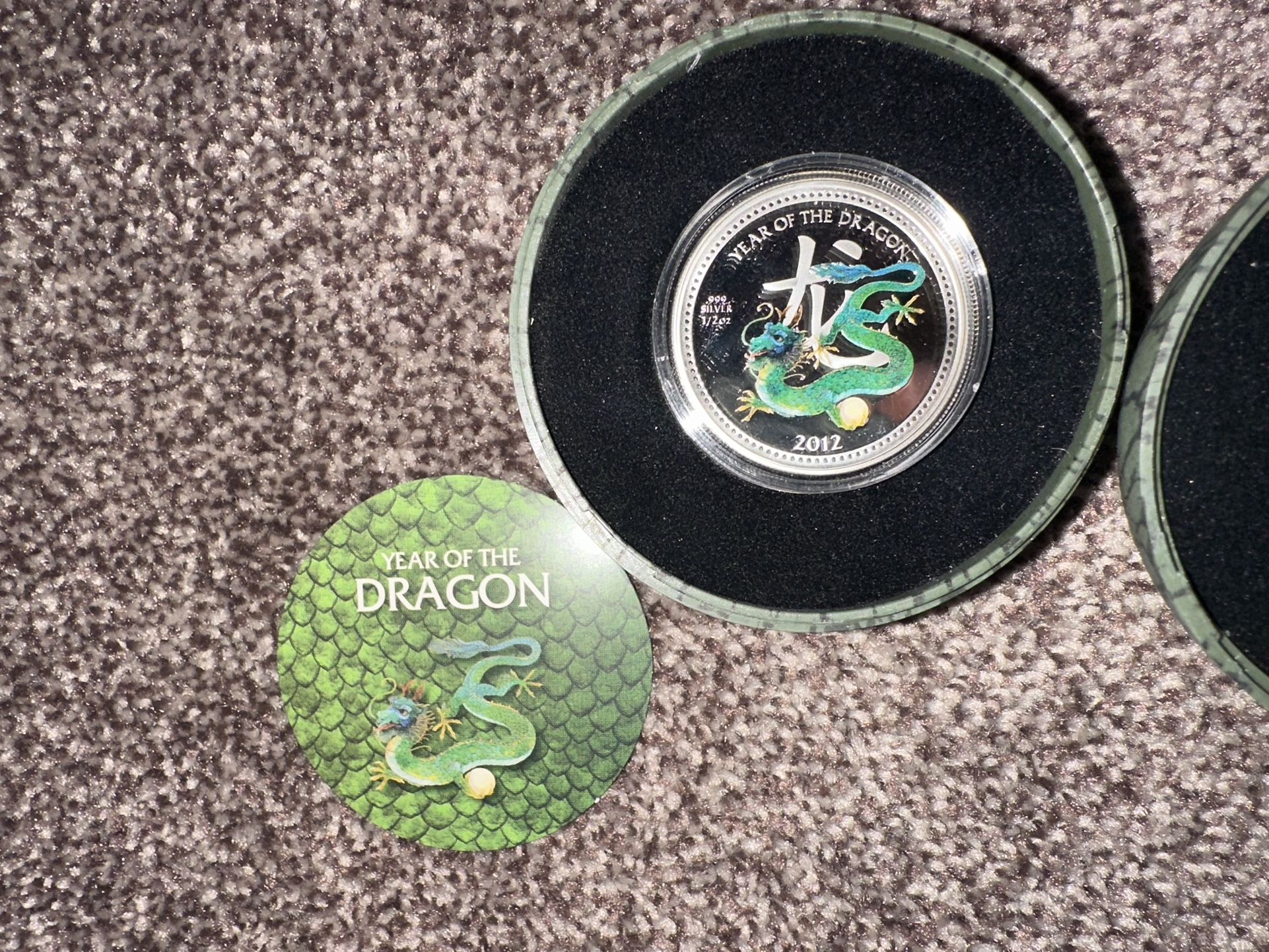 2012 NIUE $2 Year Of The Dagon 1/2 Ounce Silver Coin In Egg Case