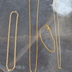 14k & 18k Plated Gold Necklaces And Bracelet