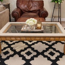 Big Glass Top Wooden Coffee Table 