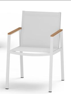 White Outdoor Dining Chair with Teak Armrests