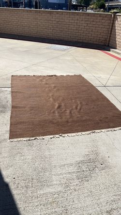 Brown Flatweave Area Rug with Fringe