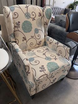 Floral Push Back Recliner Accent Chair with Nailhead Trim