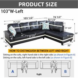 Black Faux Leather L-Shaped Sectional Sofa