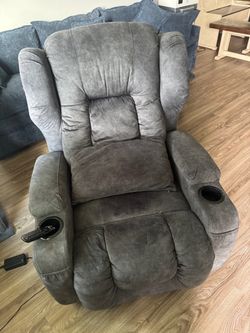 Gray Power Recliner Chair with Cup Holders