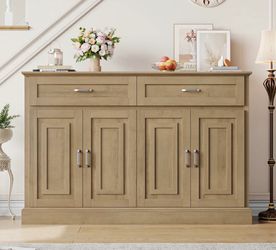 Gaume 55.1" Light Oak Sideboard Buffet Cabinet – 2 Drawers, 4 Doors – New in Box  Beautiful Gaume sideboard buffet cabinet in Light Oak — brand new in