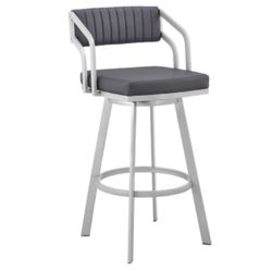 New Armen Living Scranton 30" Swivel Bar Stool in Slate Grey Leatherette & Silver Metal