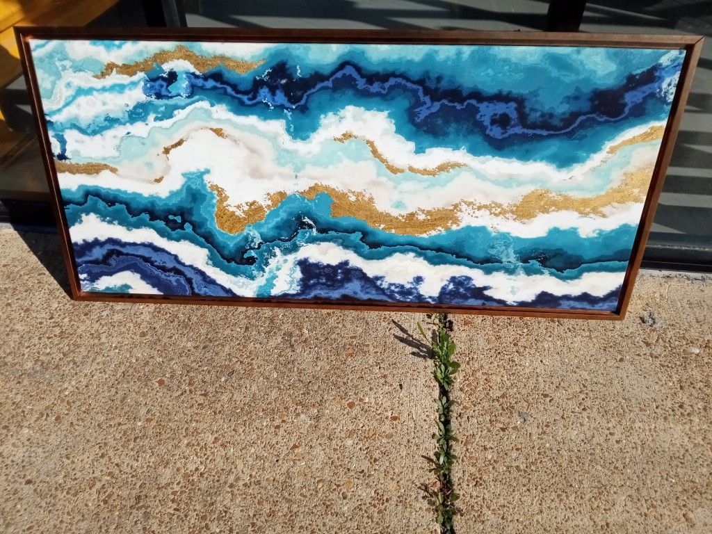 Teal And Indigo Framed Canvas Wall Art