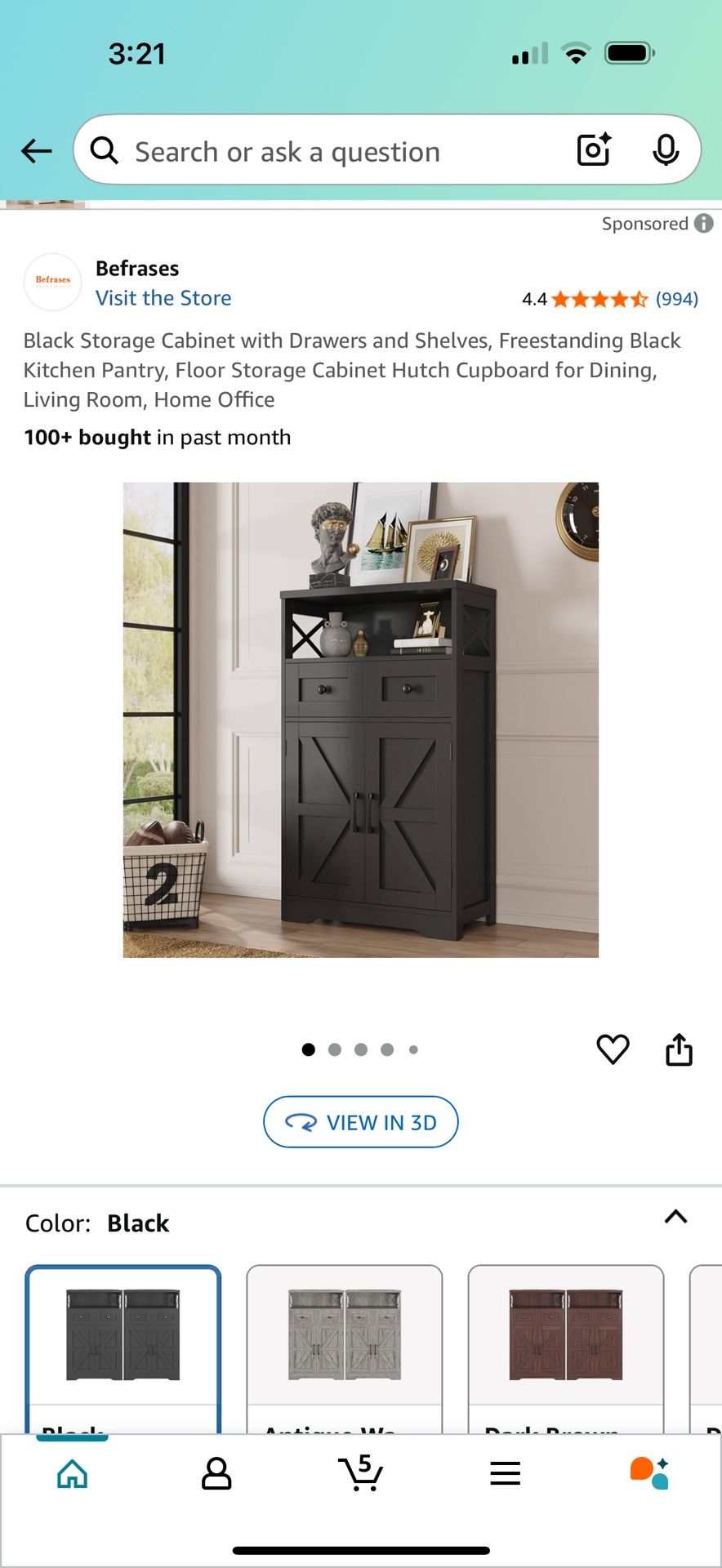 Black Storage Cabinet $75