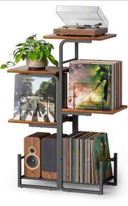 Planter-Inspired Record Player Stand with Large Vinyl Storage, Vintage Turntable Table Cabinet with LP Holder Shelf