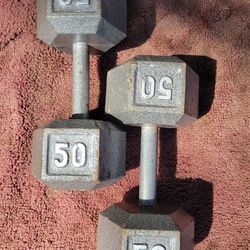 SET OF 50s   HEXHEAD DUMBBELLS
 TOTAL 100LBs. 
7111  S. WESTERN WALGREENS 
$100     CASH ONLY.  AS IS
