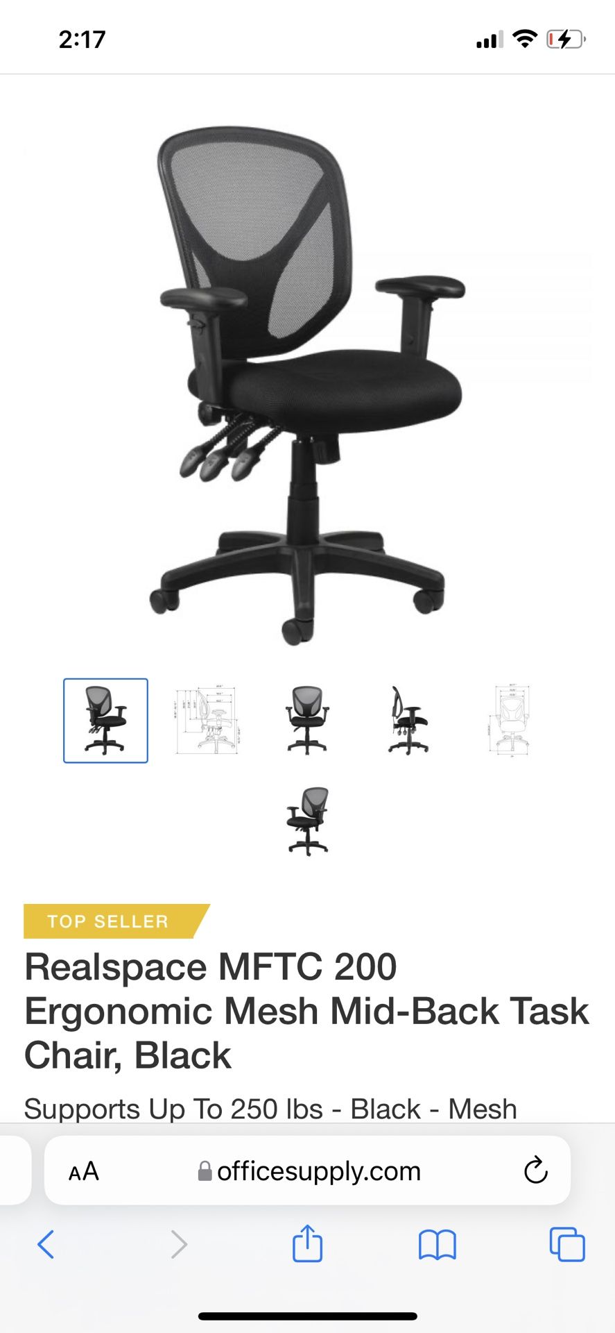Realspace® MFTC 200 Ergonomic Mesh Mid Back Task Chair, Black