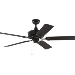 Monte Carlo 5HVO52BK Haven 44" Outdoor Ceiling Fan with Pull Chain, 5 ABS Blades, Matte Black