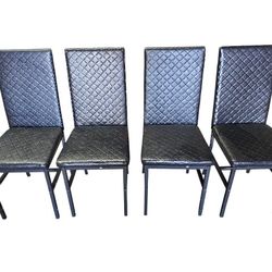 Modern Dining Chairs Set of 4, Upholstered Faux Leather Kitchen Chairs with Metal Legs for Living Room, Black